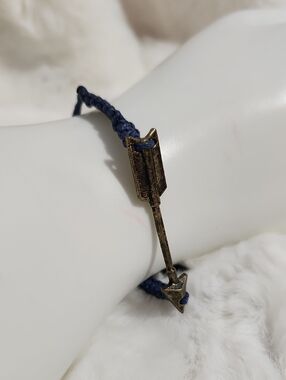 Navy Blue Cord Arrow Bracelet with Antiqued Gold Accent
